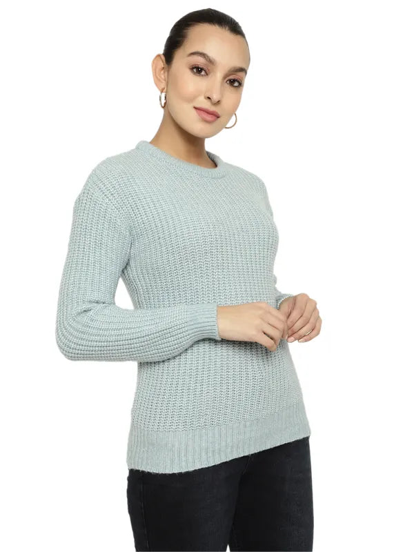 Mettle Women Blue Ribbed Pullover