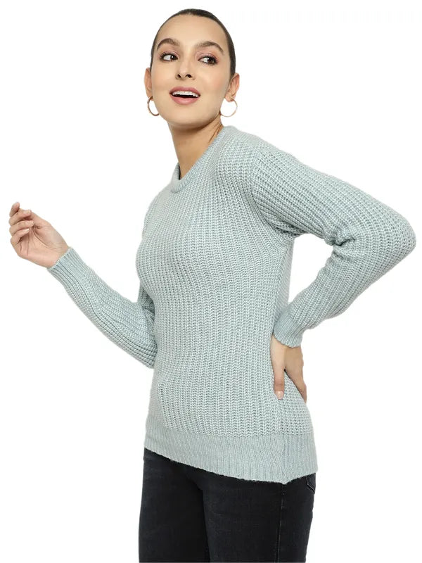 Mettle Women Blue Ribbed Pullover