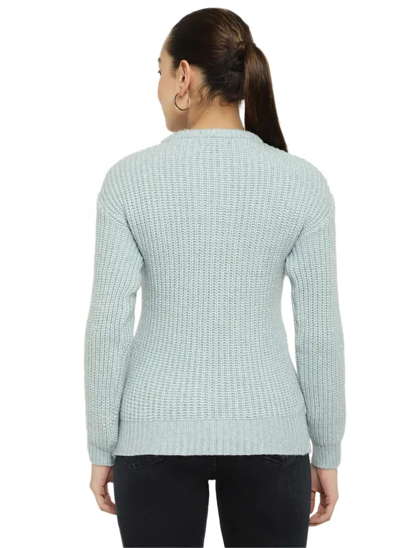 Mettle Women Blue Ribbed Pullover