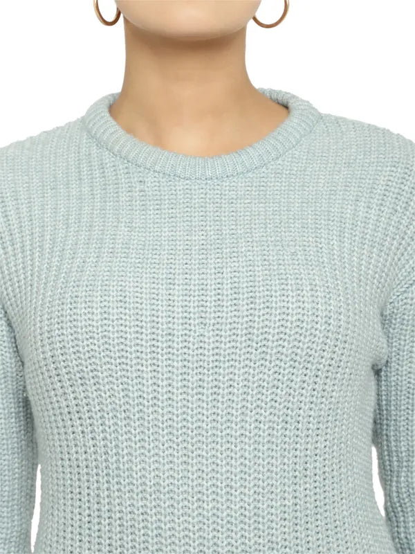 Mettle Women Blue Ribbed Pullover