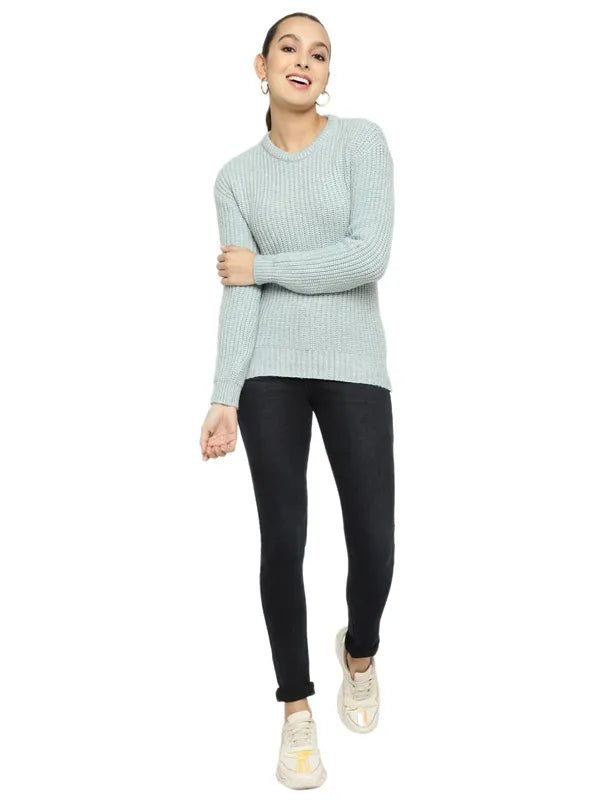 Mettle Women Blue Ribbed Pullover