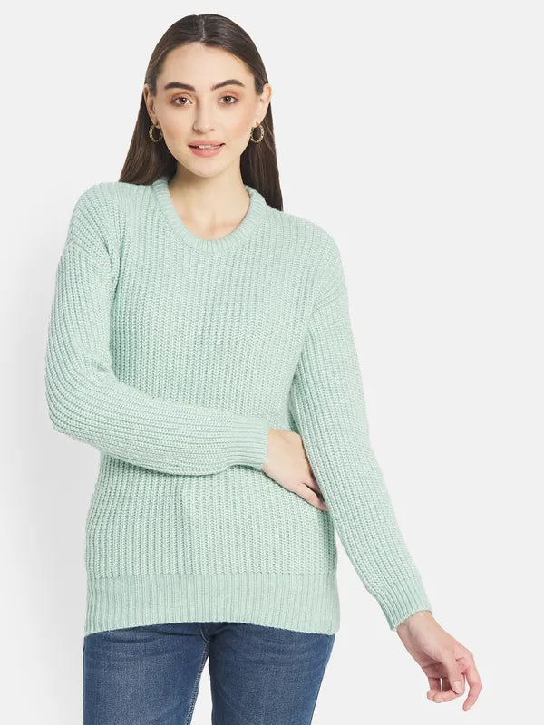 Mettle Women Green Ribbed Pullover