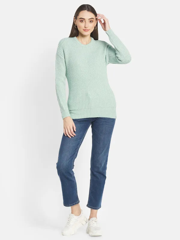 Mettle Women Green Ribbed Pullover