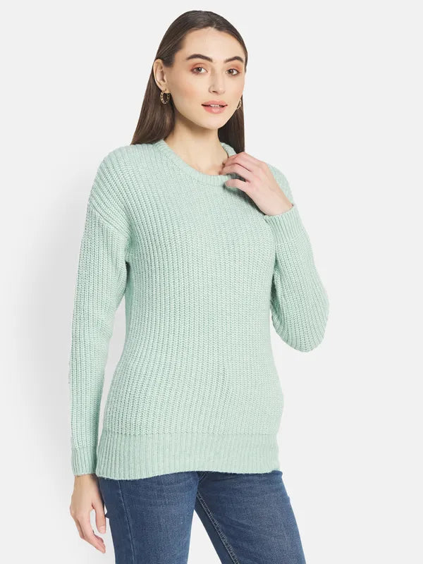 Mettle Women Green Ribbed Pullover