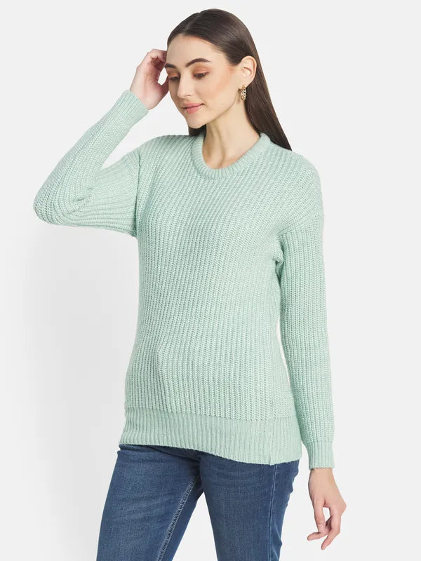 Mettle Women Green Ribbed Pullover