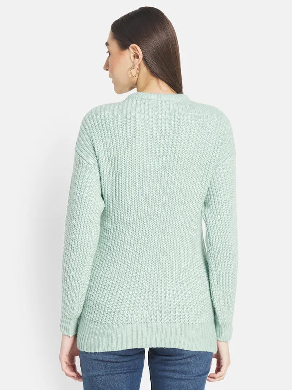 Mettle Women Green Ribbed Pullover