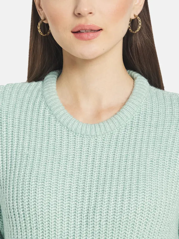 Mettle Women Green Ribbed Pullover