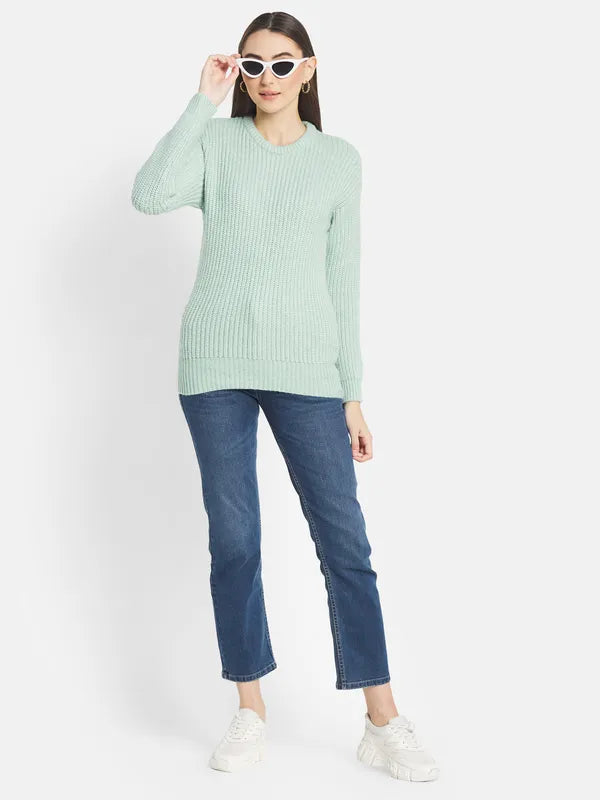 Mettle Women Green Ribbed Pullover