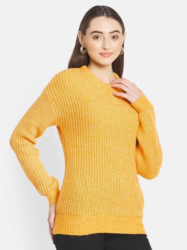 Mettle Women Yellow Ribbed Pullover