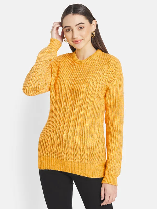 Mettle Women Yellow Ribbed Pullover