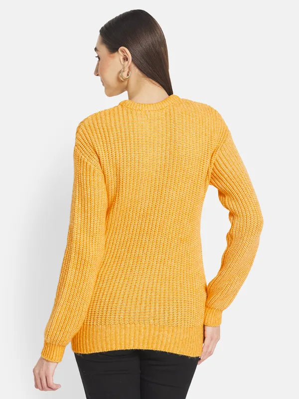 Mettle Women Yellow Ribbed Pullover