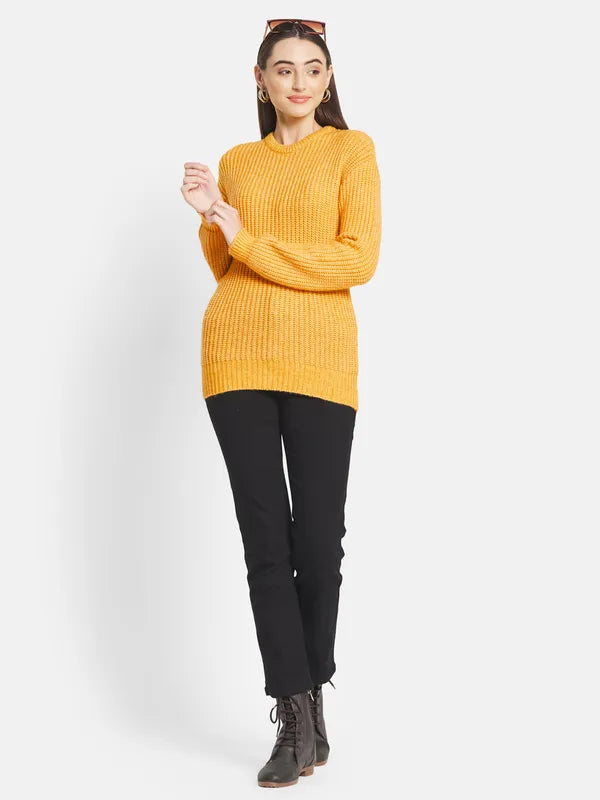 Mettle Women Yellow Ribbed Pullover