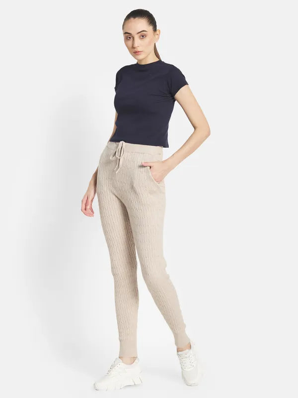 Mettle Women Beige Solid Cotton Jogger