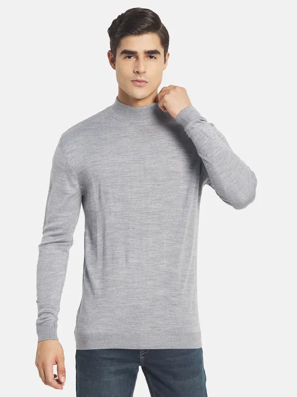 Mettle Men Grey Solid Long Sleeves Pullover