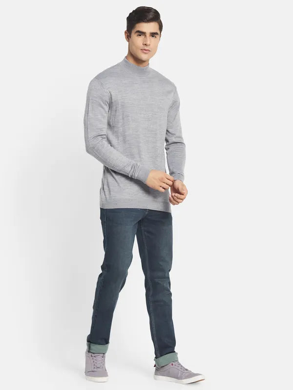 Mettle Men Grey Solid Long Sleeves Pullover