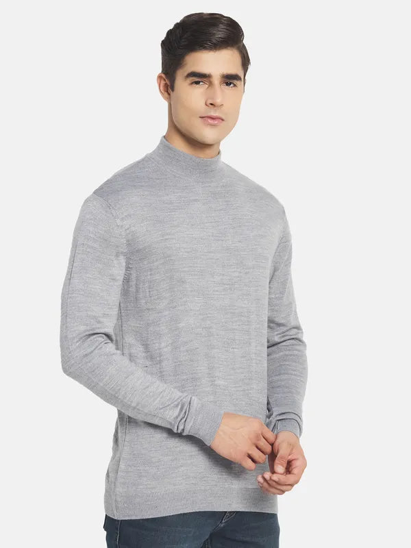 Mettle Men Grey Solid Long Sleeves Pullover