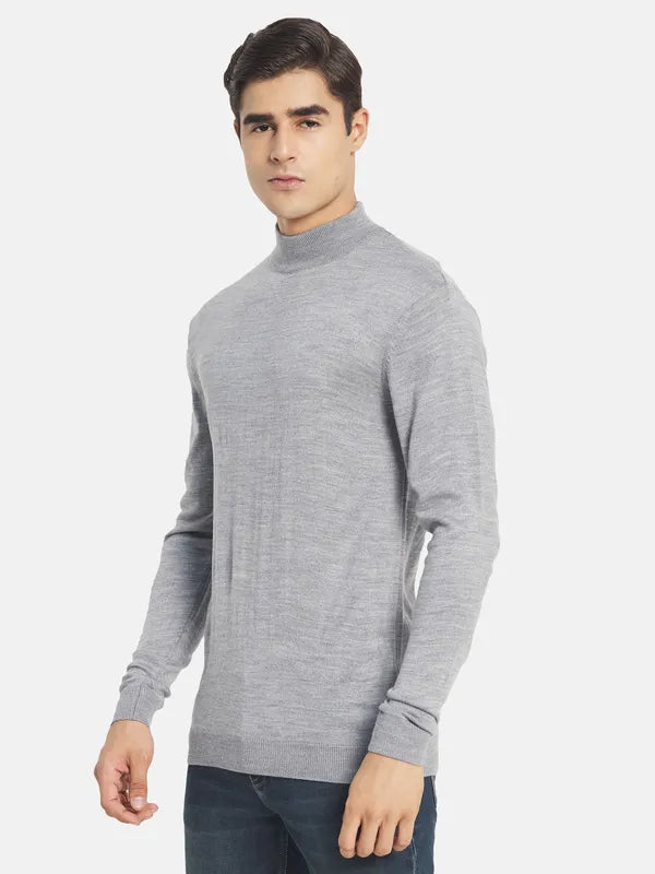 Mettle Men Grey Solid Long Sleeves Pullover