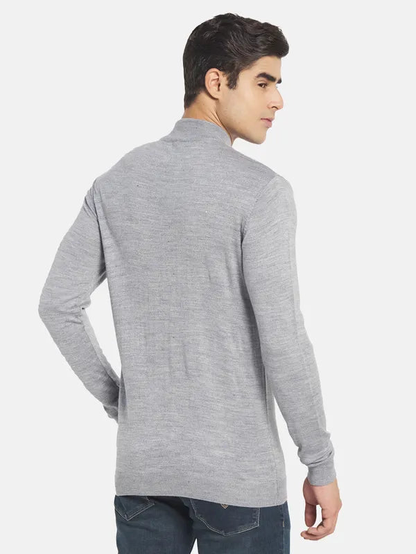 Mettle Men Grey Solid Long Sleeves Pullover