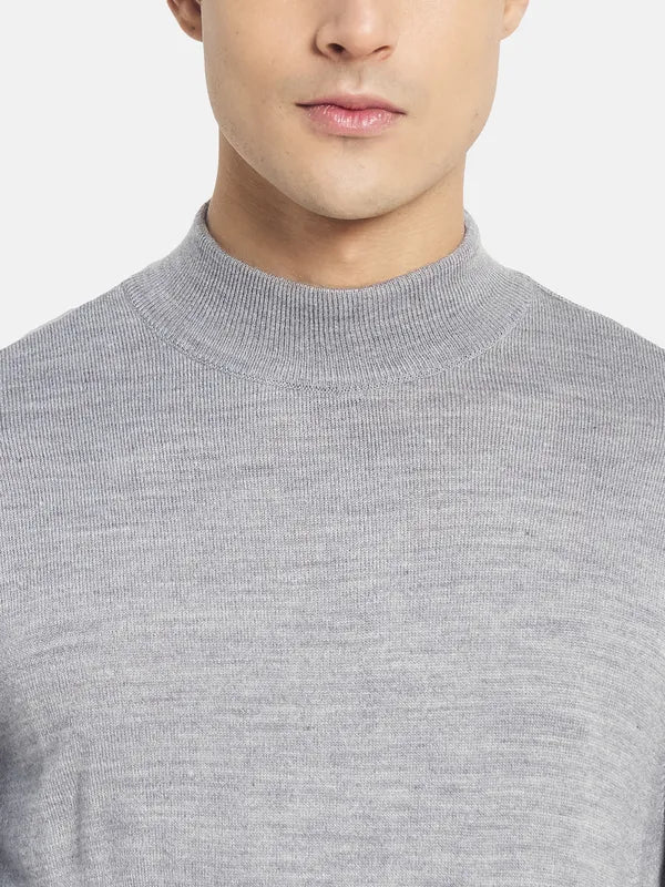 Mettle Men Grey Solid Long Sleeves Pullover