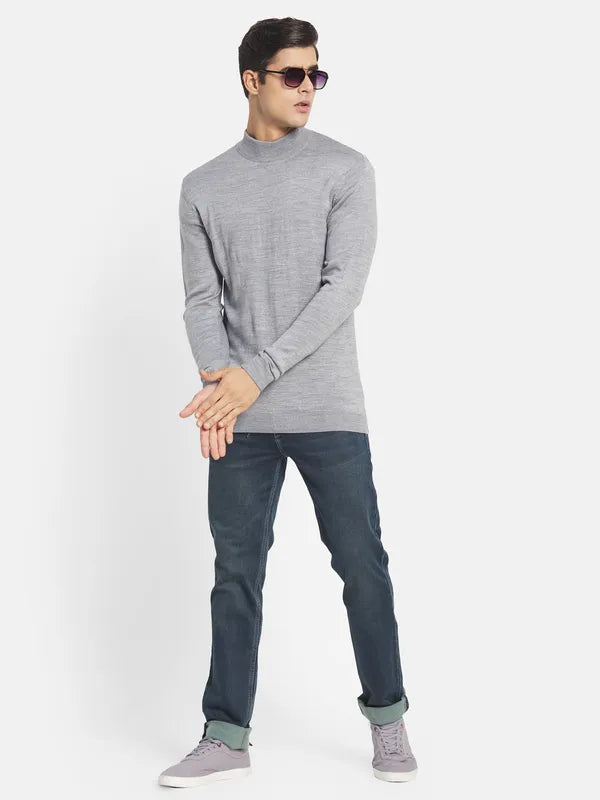 Mettle Men Grey Solid Long Sleeves Pullover