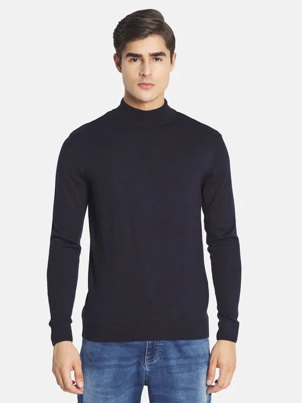 Mettle Men Navy Blue Solid Pullover