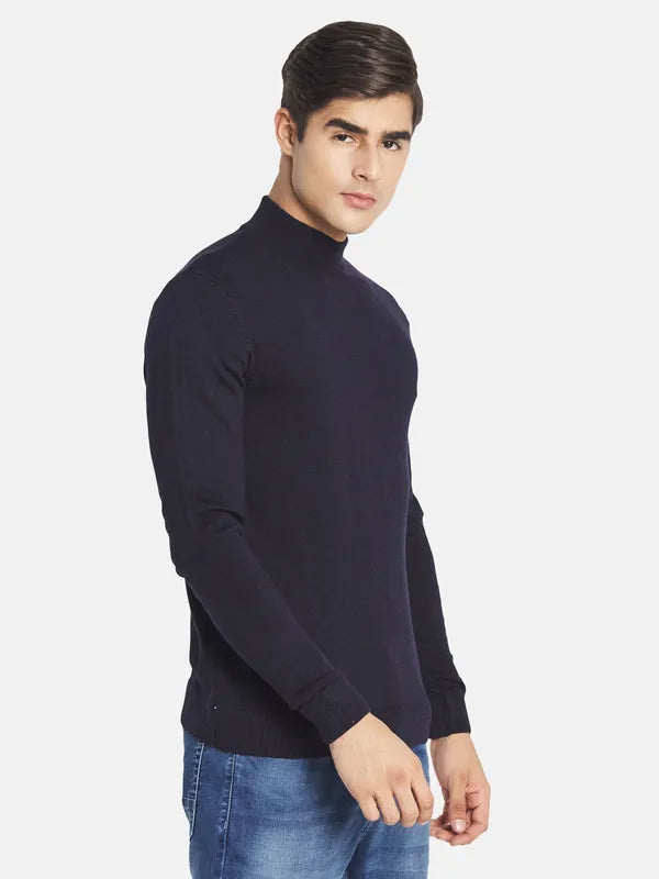 Mettle Men Navy Blue Solid Pullover