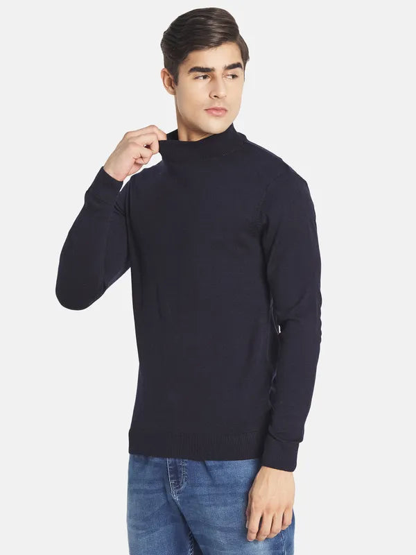 Mettle Men Navy Blue Solid Pullover