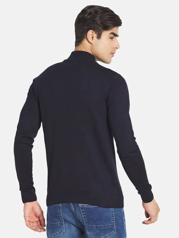 Mettle Men Navy Blue Solid Pullover