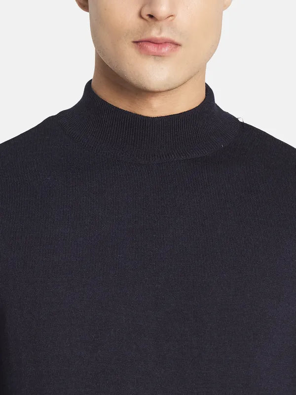 Mettle Men Navy Blue Solid Pullover