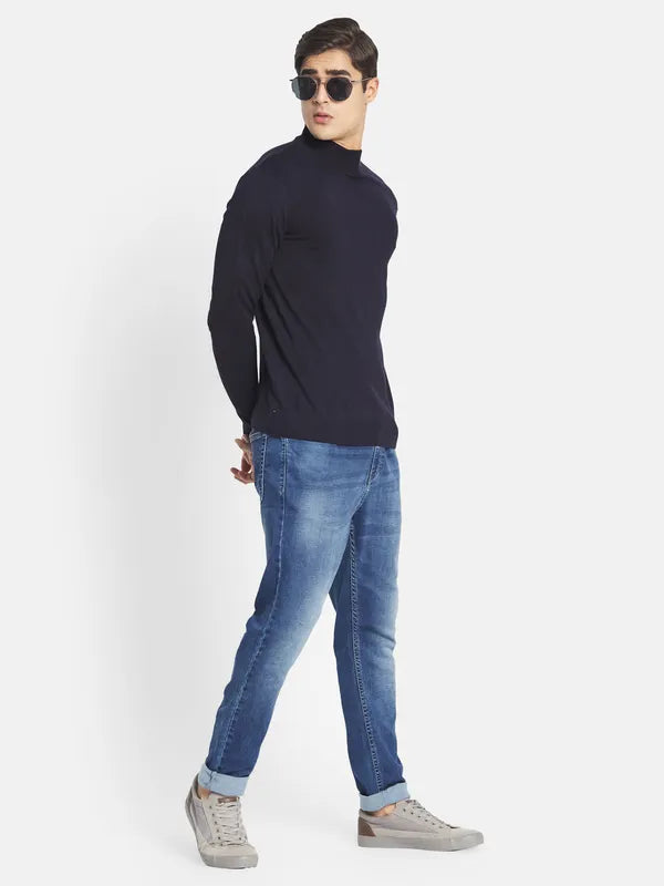 Mettle Men Navy Blue Solid Pullover