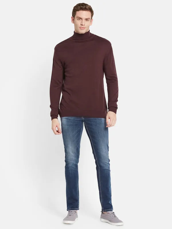 Men Maroon Solid Pullover