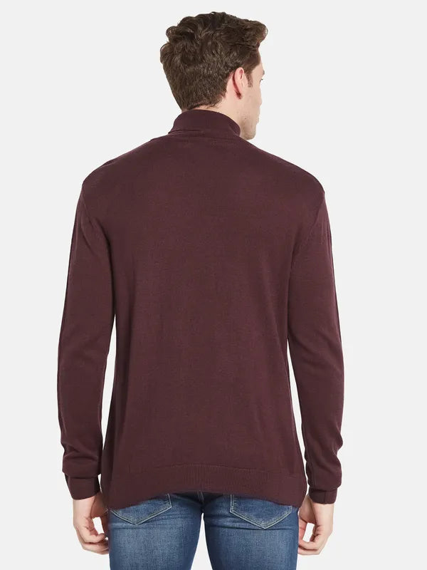 Men Maroon Solid Pullover