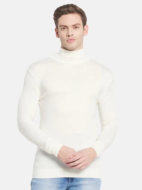 Men White Turtle Neck Pullover