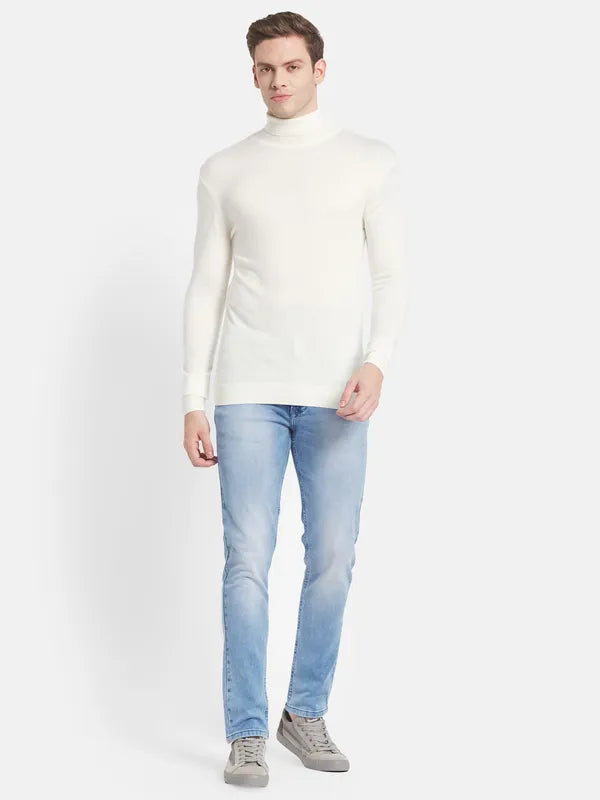 Men White Turtle Neck Pullover