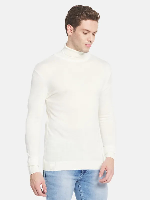 Men White Turtle Neck Pullover