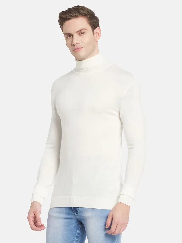 Men White Turtle Neck Pullover