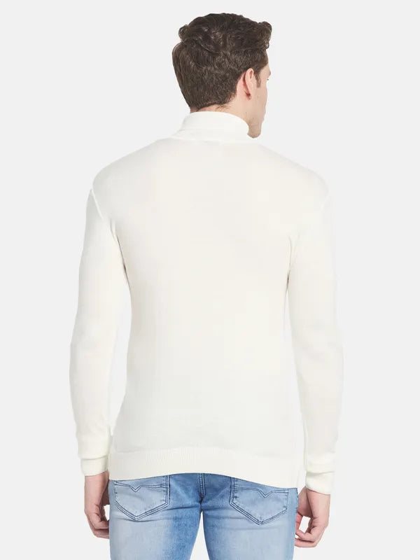 Men White Turtle Neck Pullover