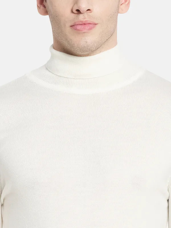 Men White Turtle Neck Pullover