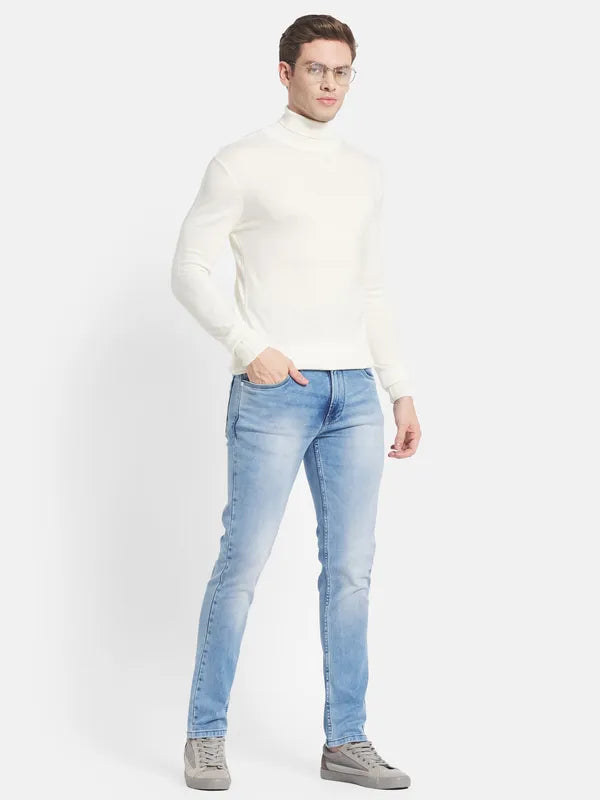 Men White Turtle Neck Pullover