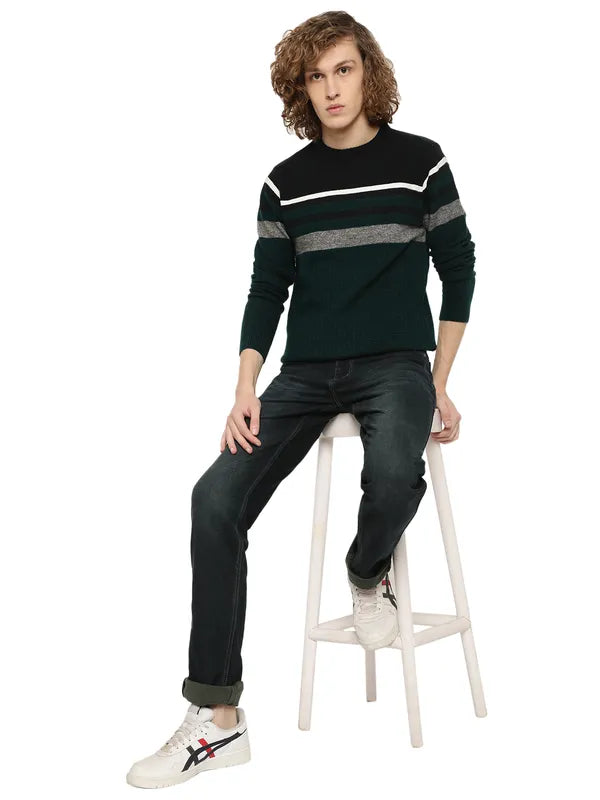 Mettle Men Green Grey Striped Striped Pullover