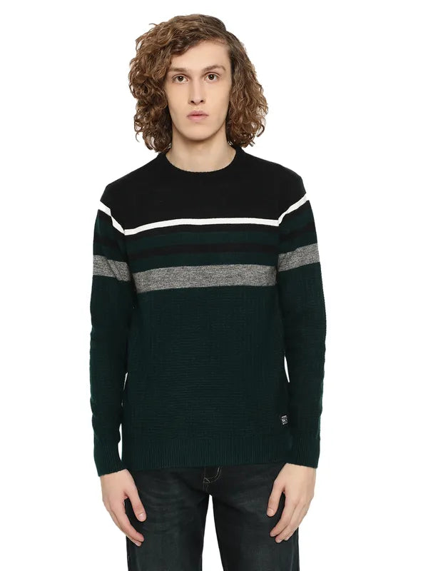 Mettle Men Green Grey Striped Striped Pullover