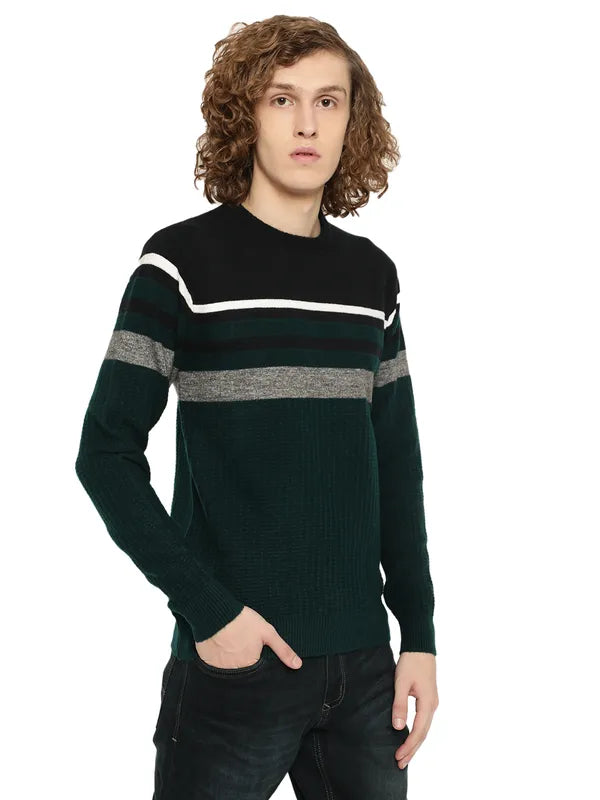 Mettle Men Green Grey Striped Striped Pullover