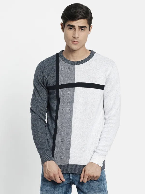 Men Grey Black Colourblocked Pullover