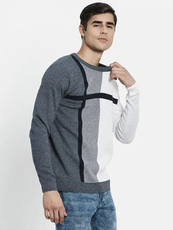 Men Grey Black Colourblocked Pullover