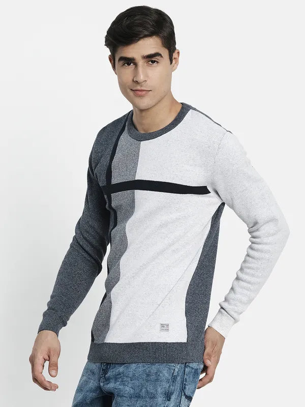 Men Grey Black Colourblocked Pullover