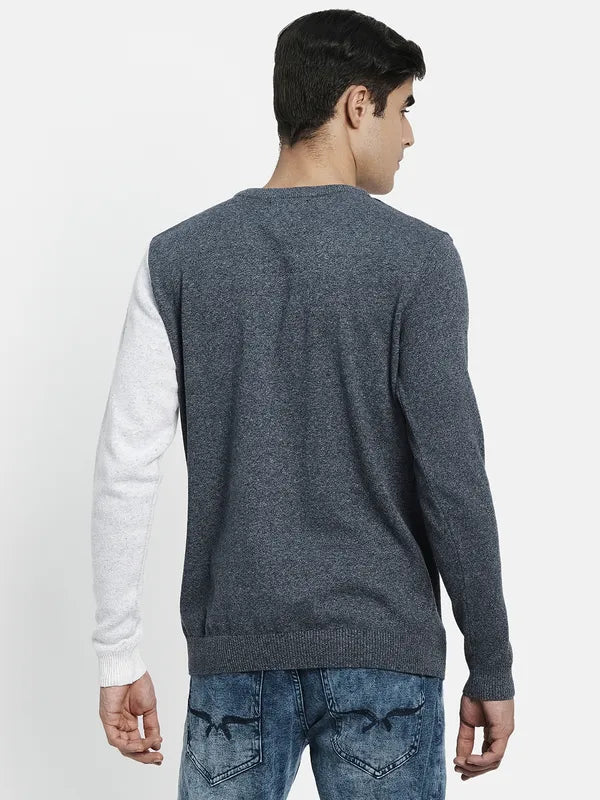 Men Grey Black Colourblocked Pullover