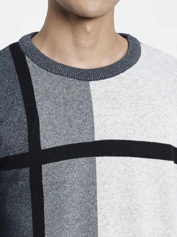 Men Grey Black Colourblocked Pullover