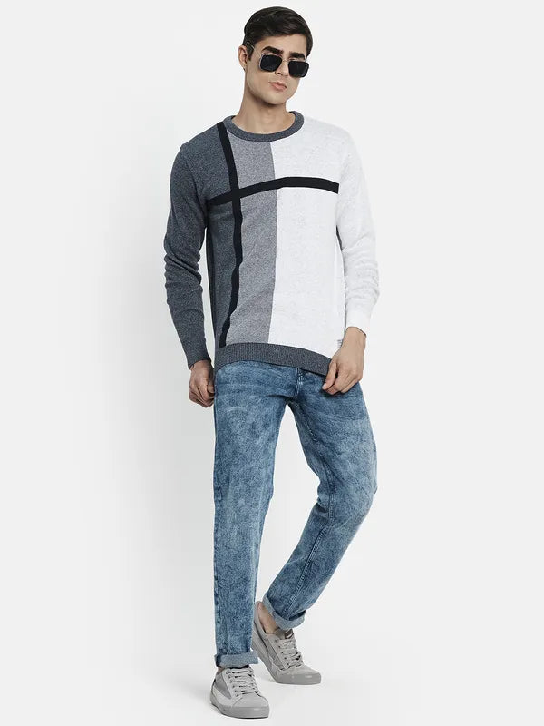 Men Grey Black Colourblocked Pullover