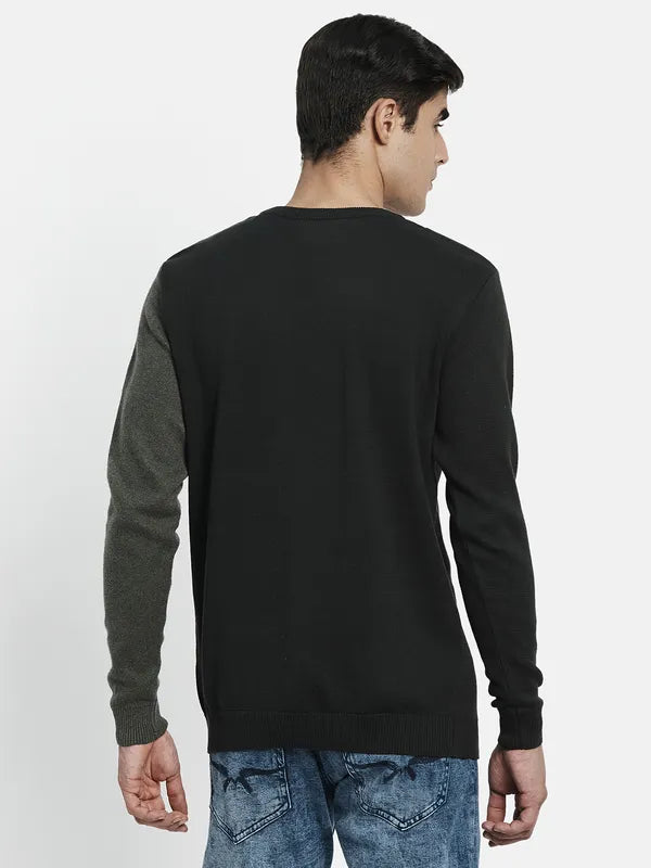 Men Olive Green Off White Colourblocked Pullover