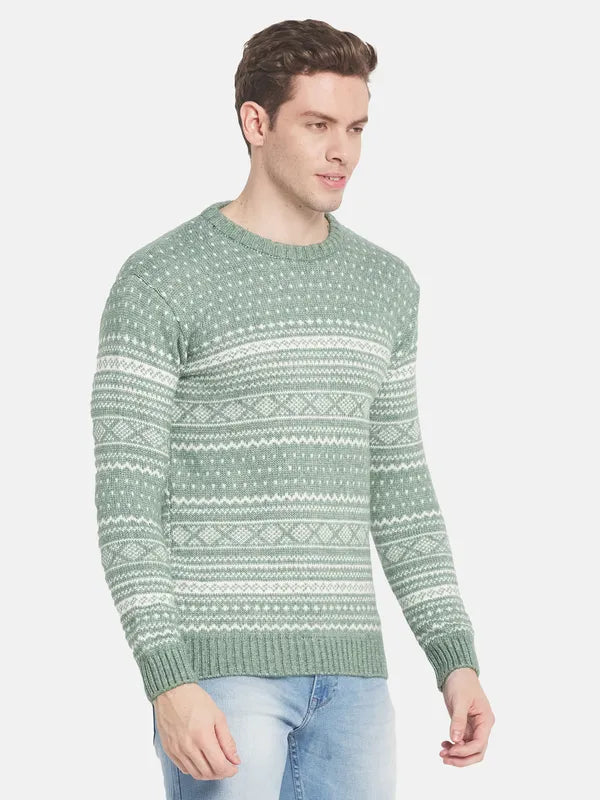 Men Green White Printed Pullover